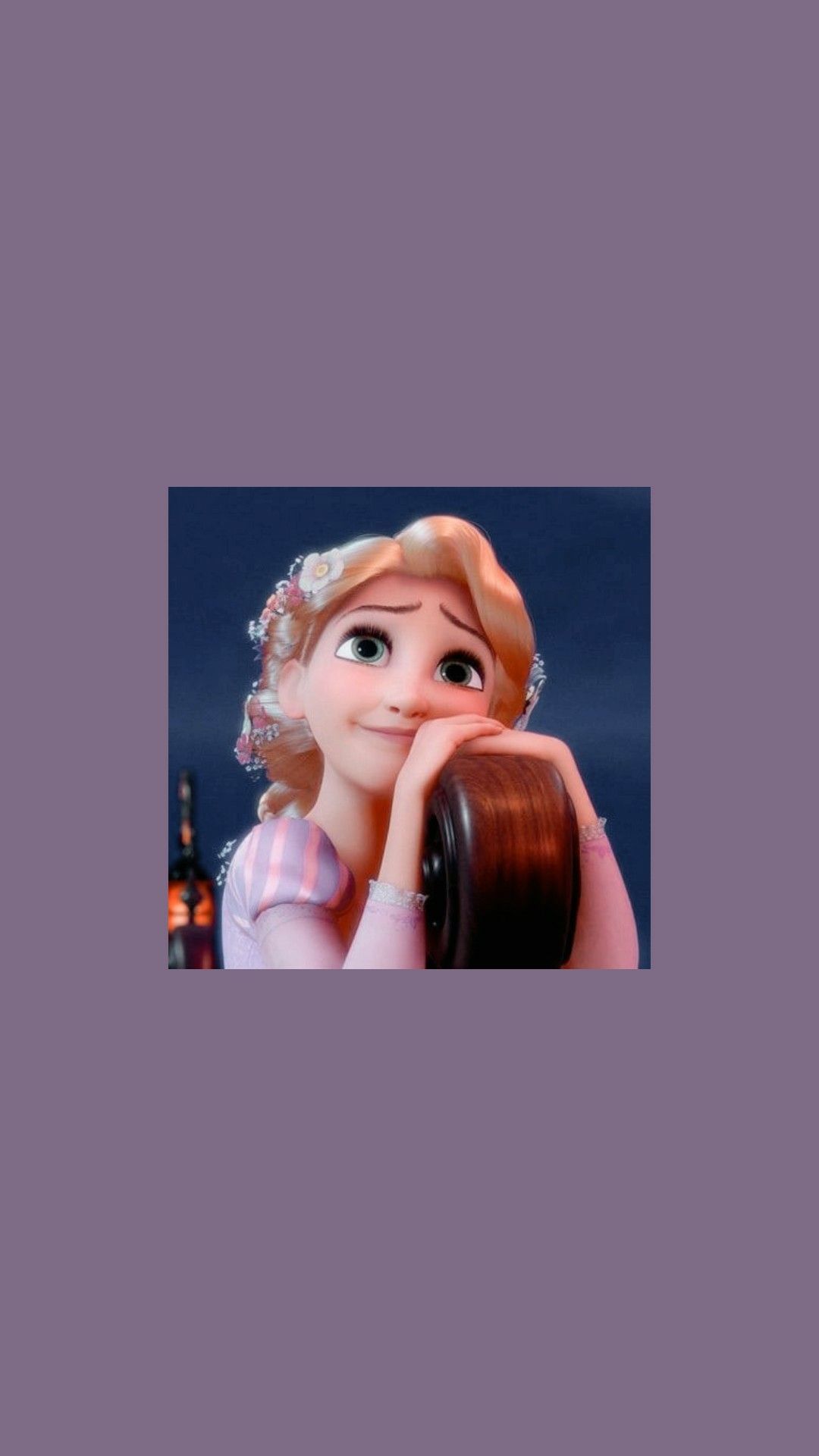 A purple background with a picture of Rapunzel from Tangled. - Rapunzel