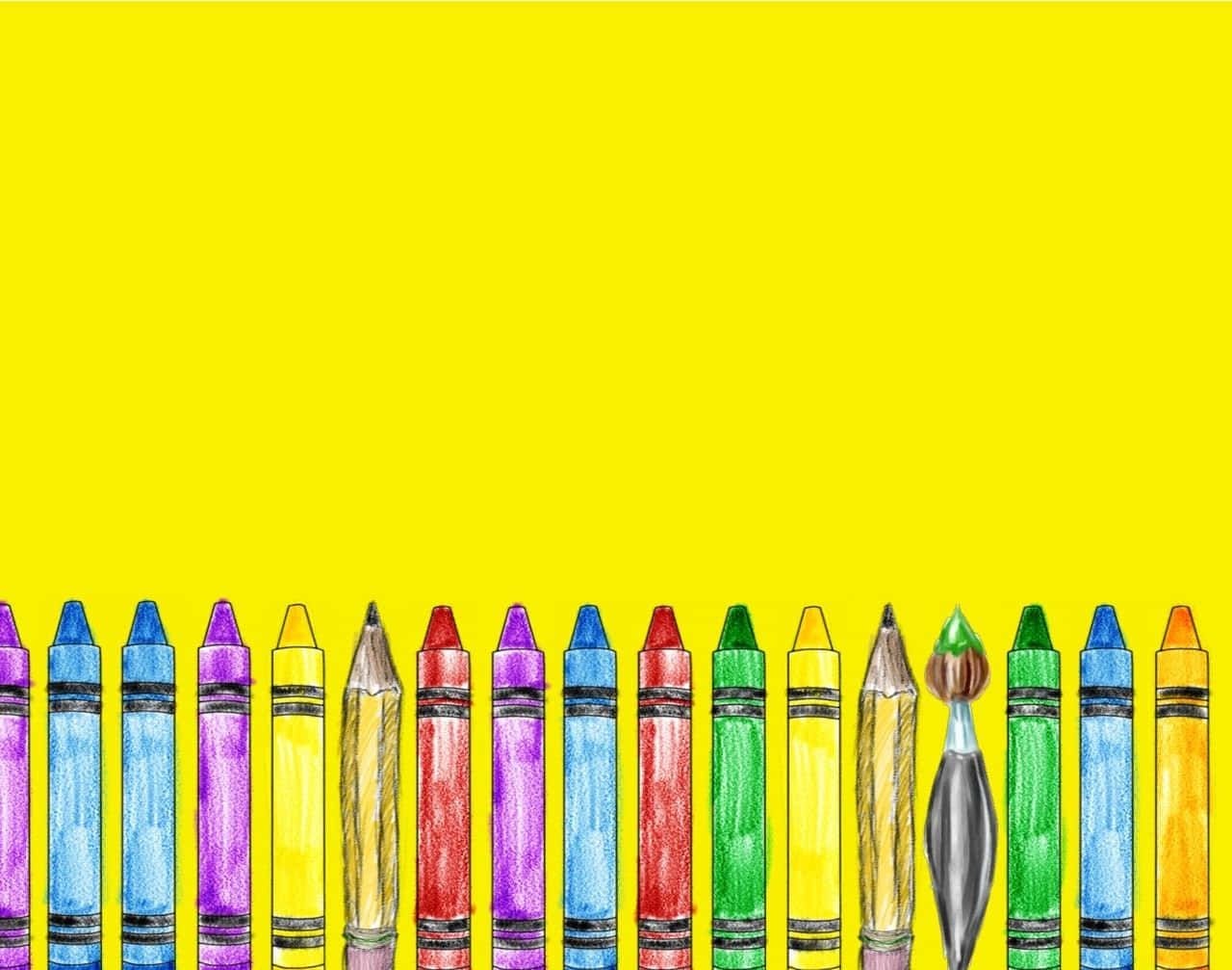Download Cool School Crayons Drawing Yellow Aesthetic Wallpaper