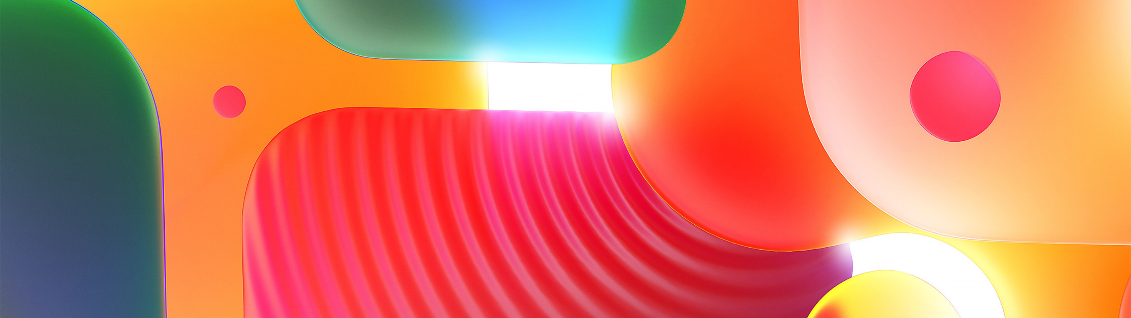 A colorful abstract image with a variety of shapes and vibrant colors. - 3D, light red