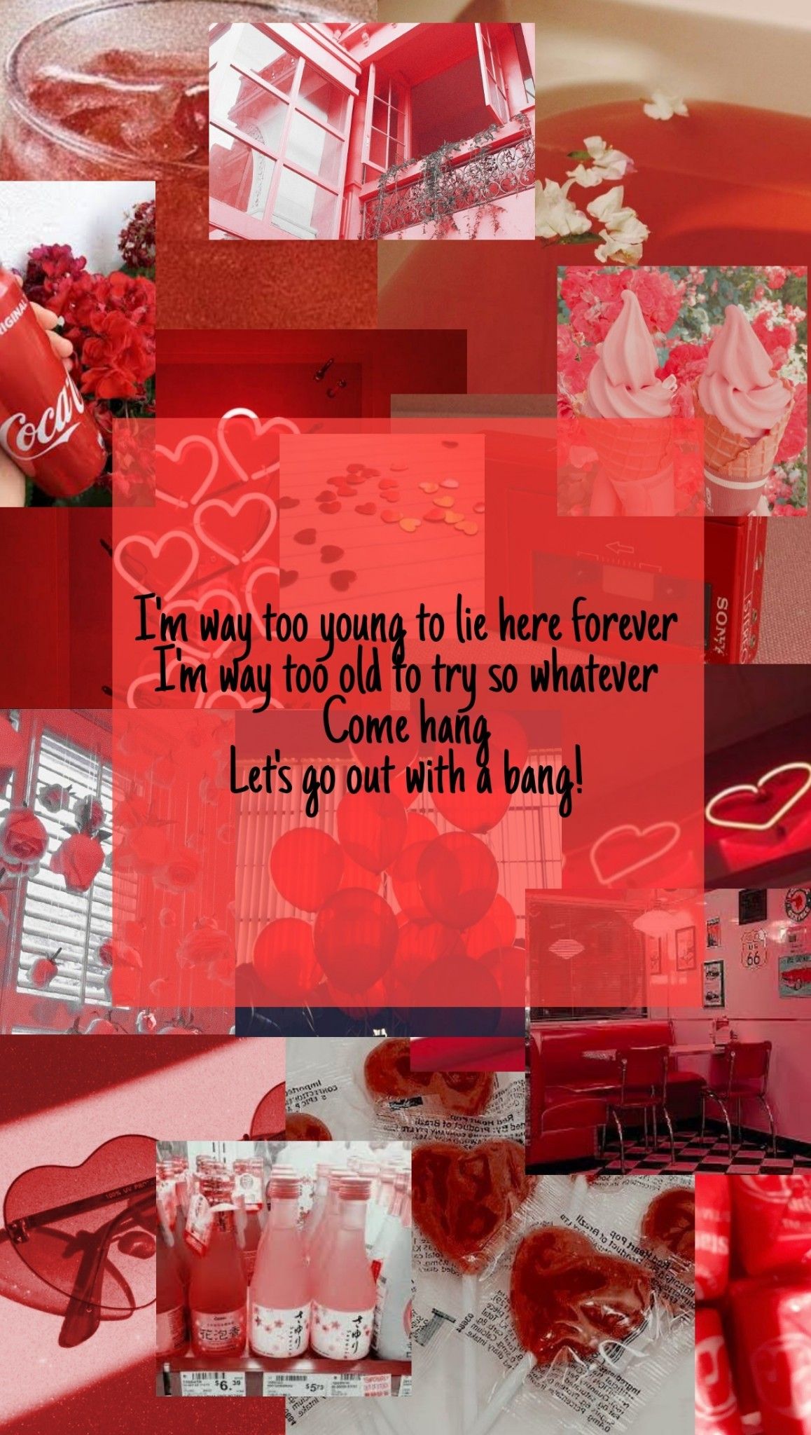 A collage of pictures with red hearts and coca cola - Aqua