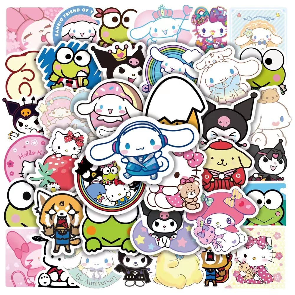 Kawaii Stickers, 100 Pcs My Melody and Kuromi Stickers, Hello Stickers, Cinnamoroll Pompompurin Keroppi Pochaco Kawaii