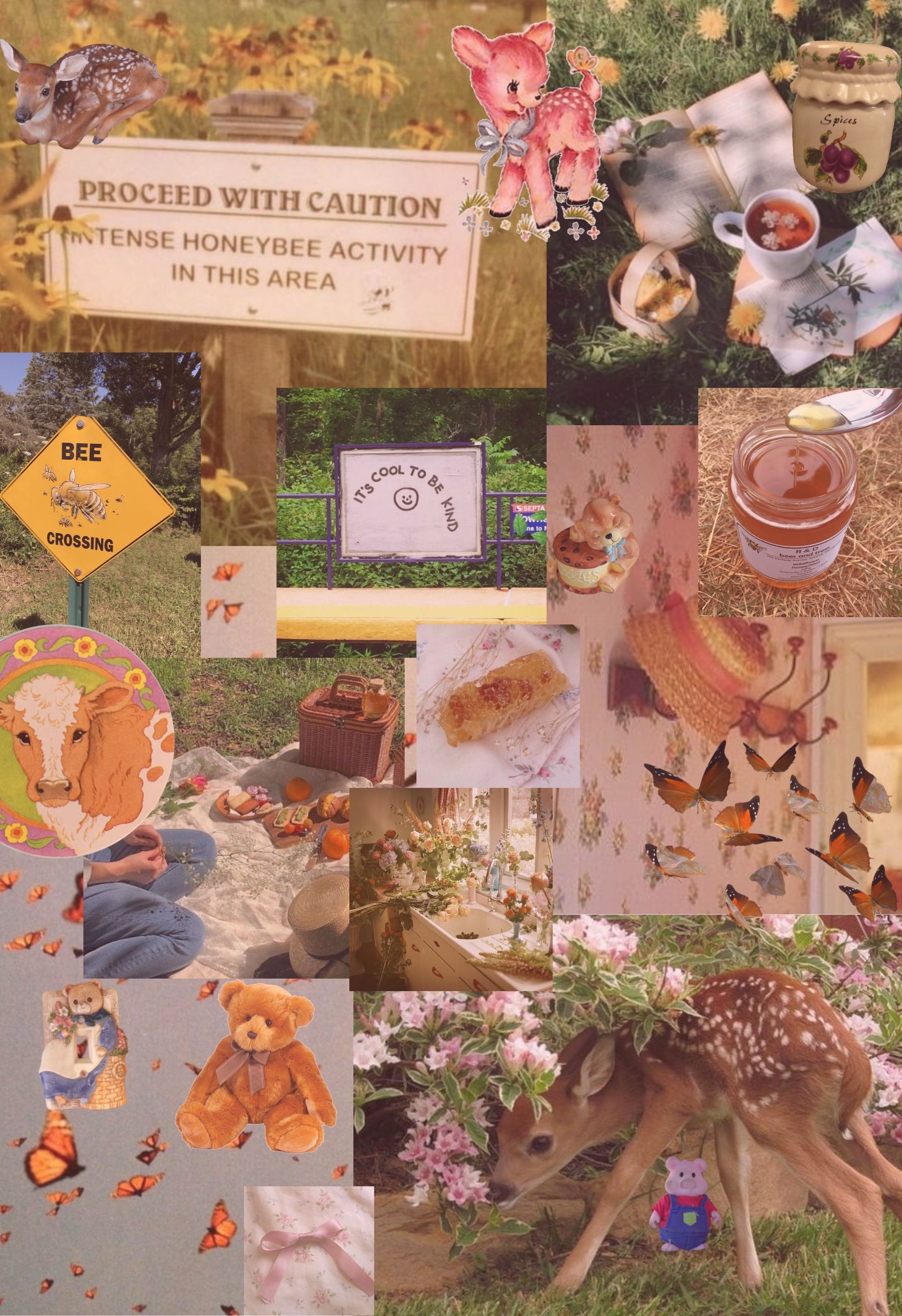 A collage of various photos of cute animals, flowers, and food. - Goblincore, cottagecore