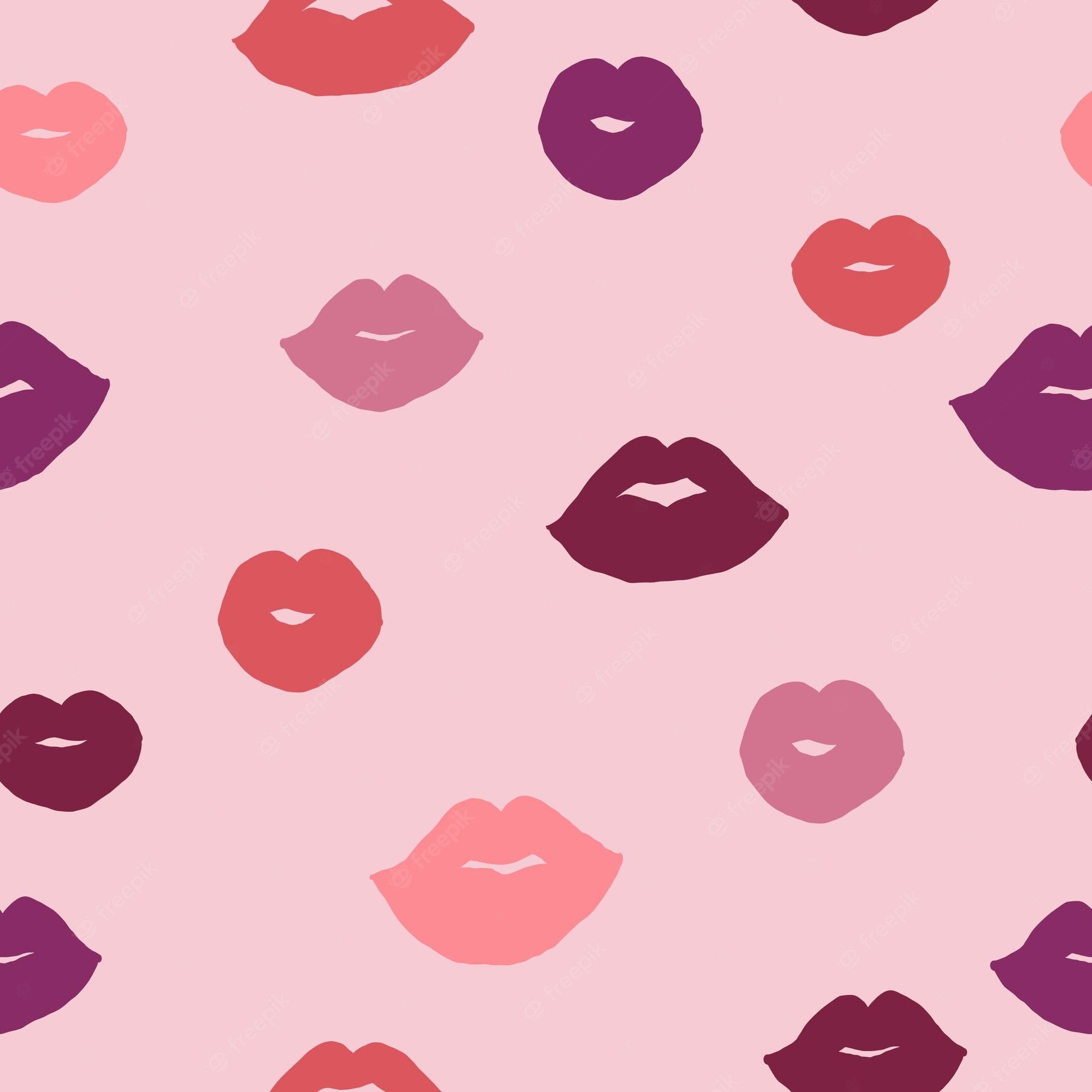 A pattern of different colored lips on a pink background - Makeup, lips