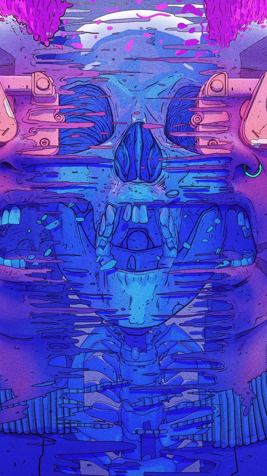 A digital artwork of an abstract skull with pink and purple colors - Science