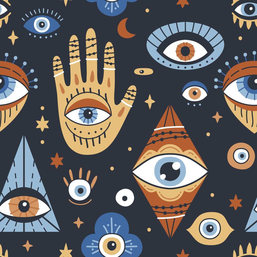 Background with evil, turkish, esoteric eye different shapes