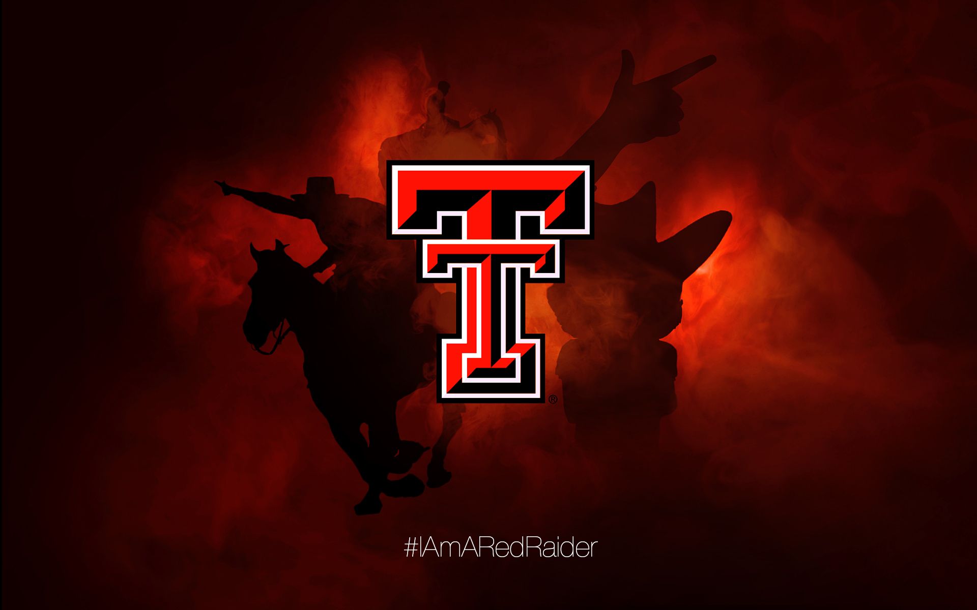 A red and black Texas Tech University wallpaper with a cowboy riding a horse. - Texas