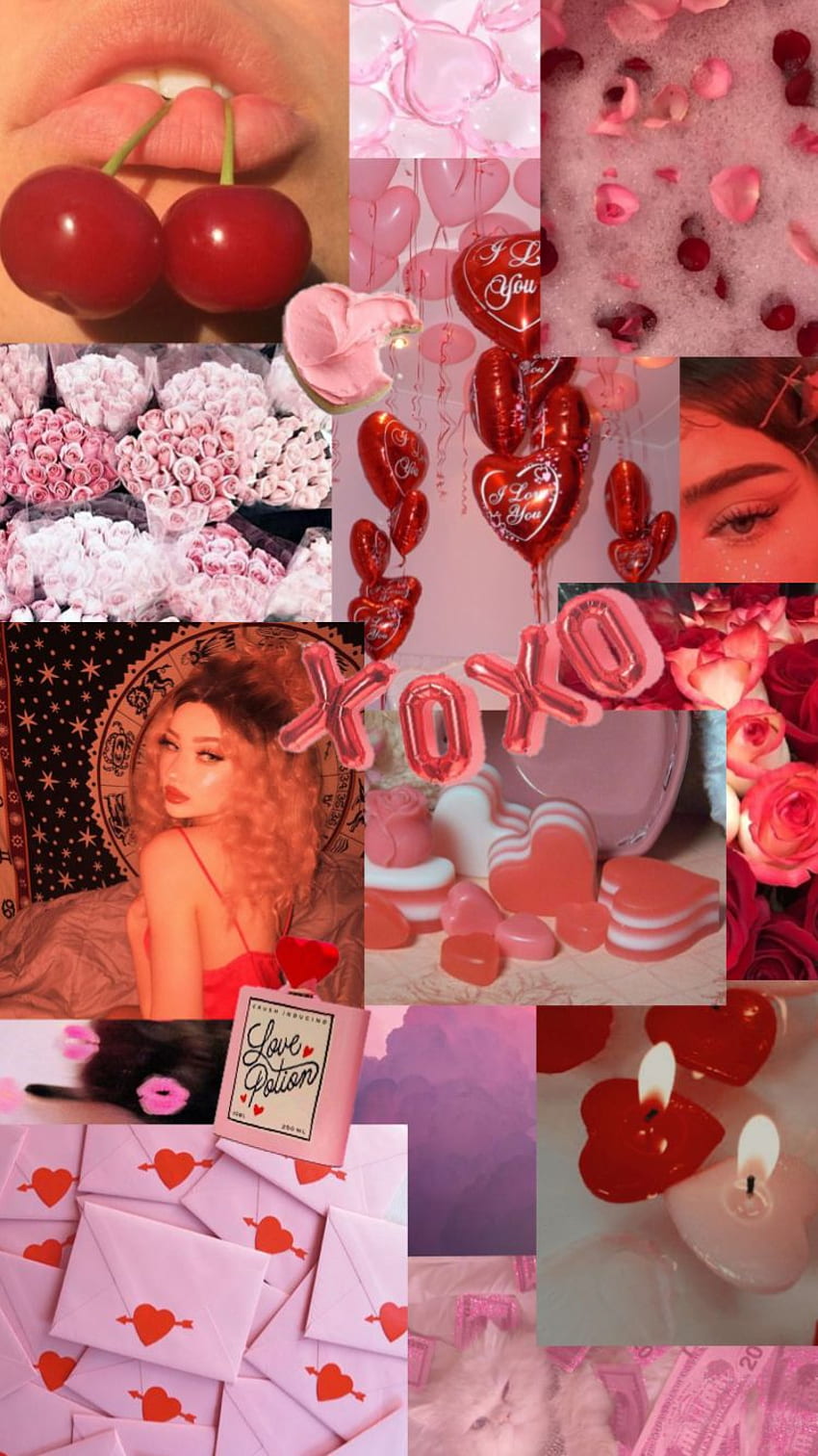 Aesthetic wallpaper for phone background, pink and red, Valentine's Day - Valentine's Day