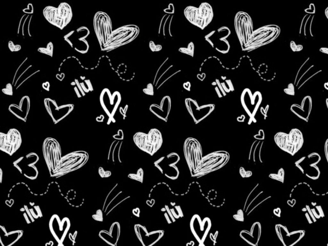 A black background with white hearts and other drawings - Emo