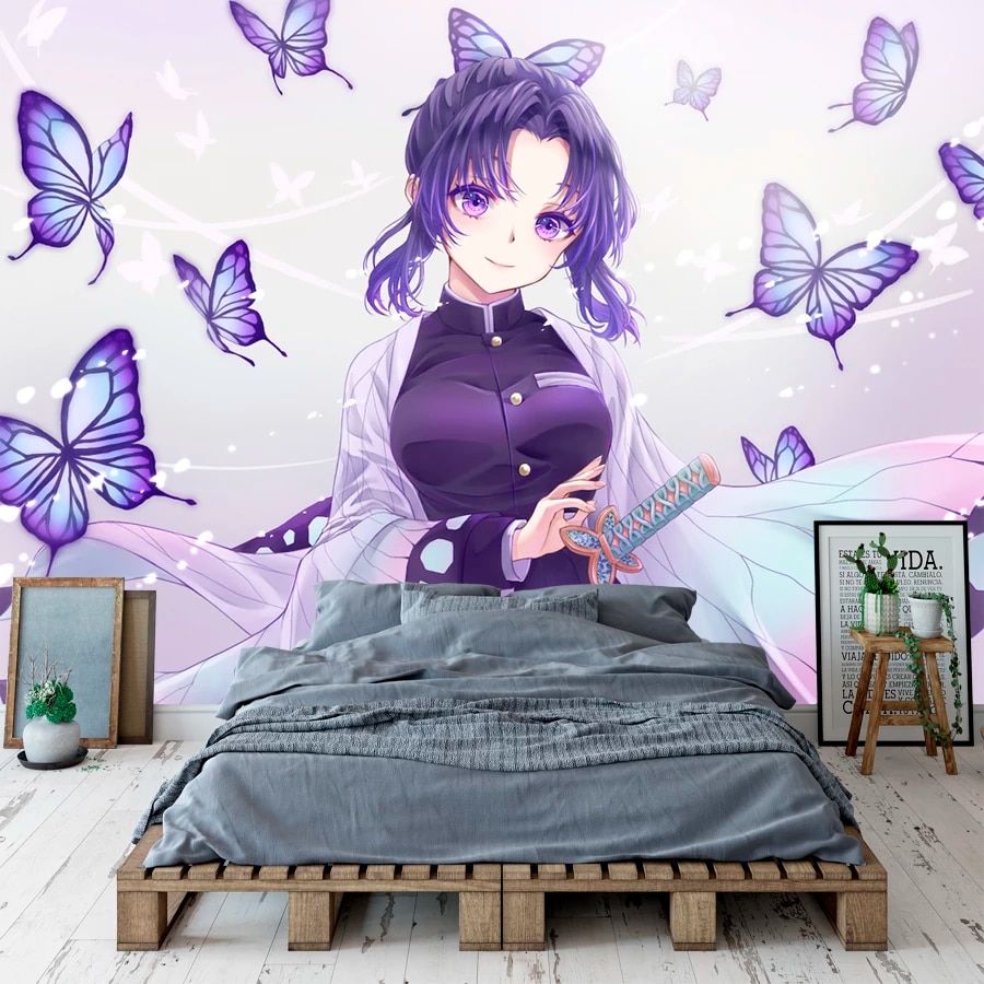Anime girl bedroom wallpaper with butterflies - Demon Slayer