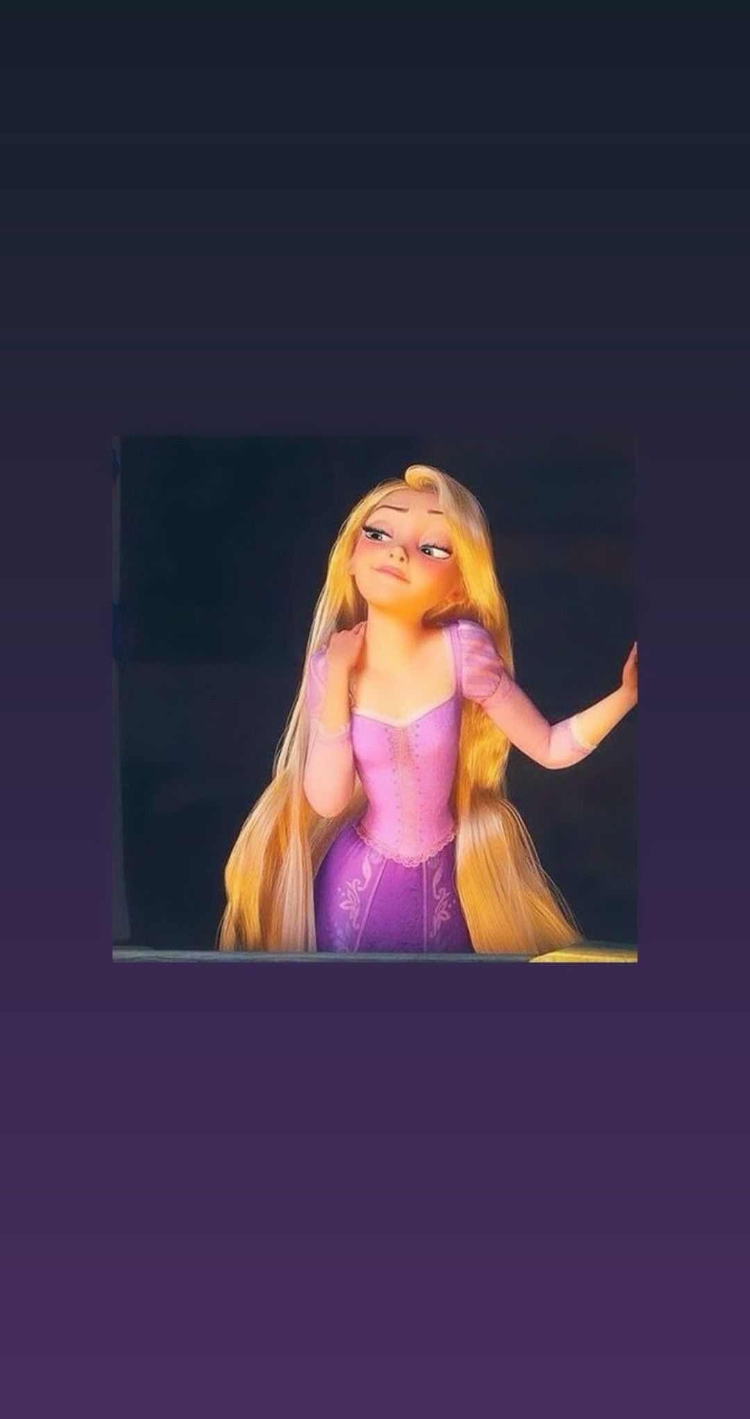 A purple background with a picture of Rapunzel from Tangled. - Rapunzel
