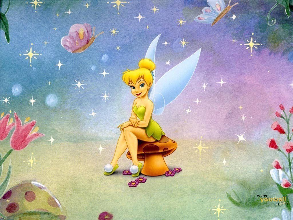 Tinker Bell sitting on a mushroom - Tinkerbell