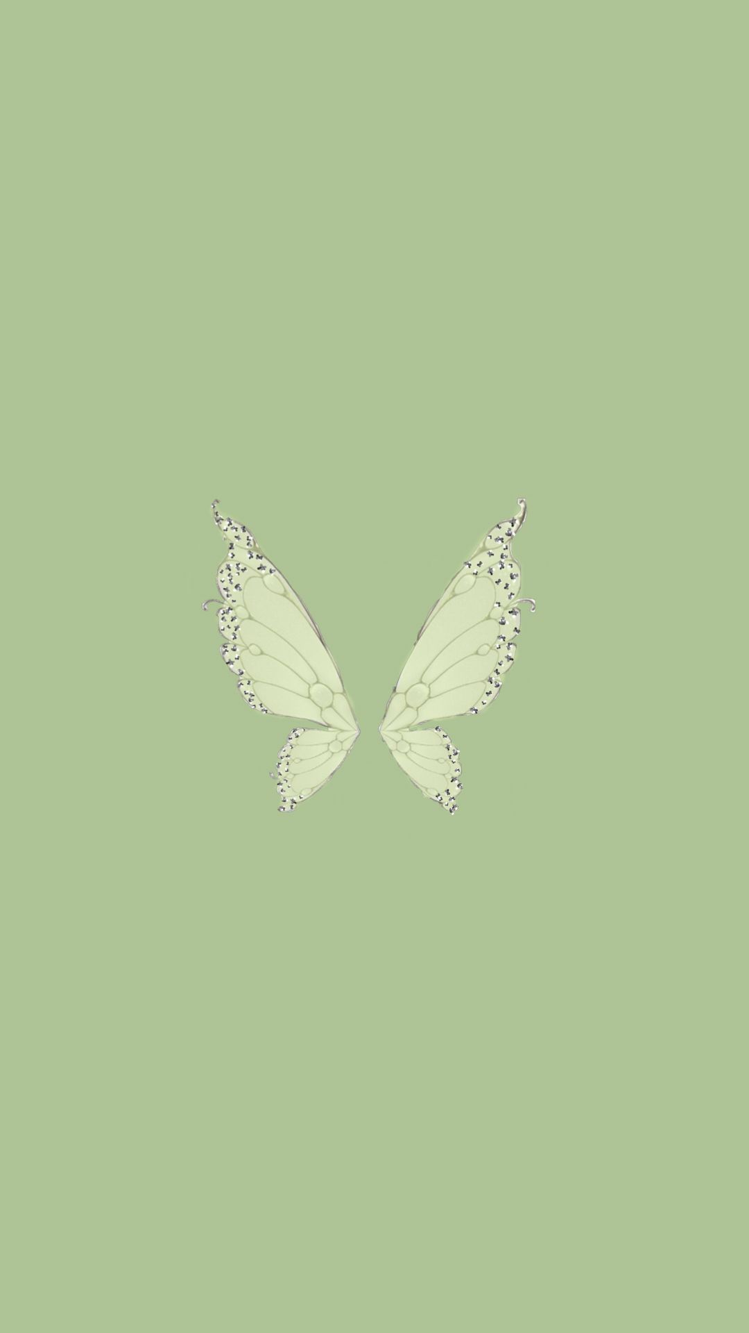 A phone wallpaper of a pair of fairy wings on a green background - Tinkerbell