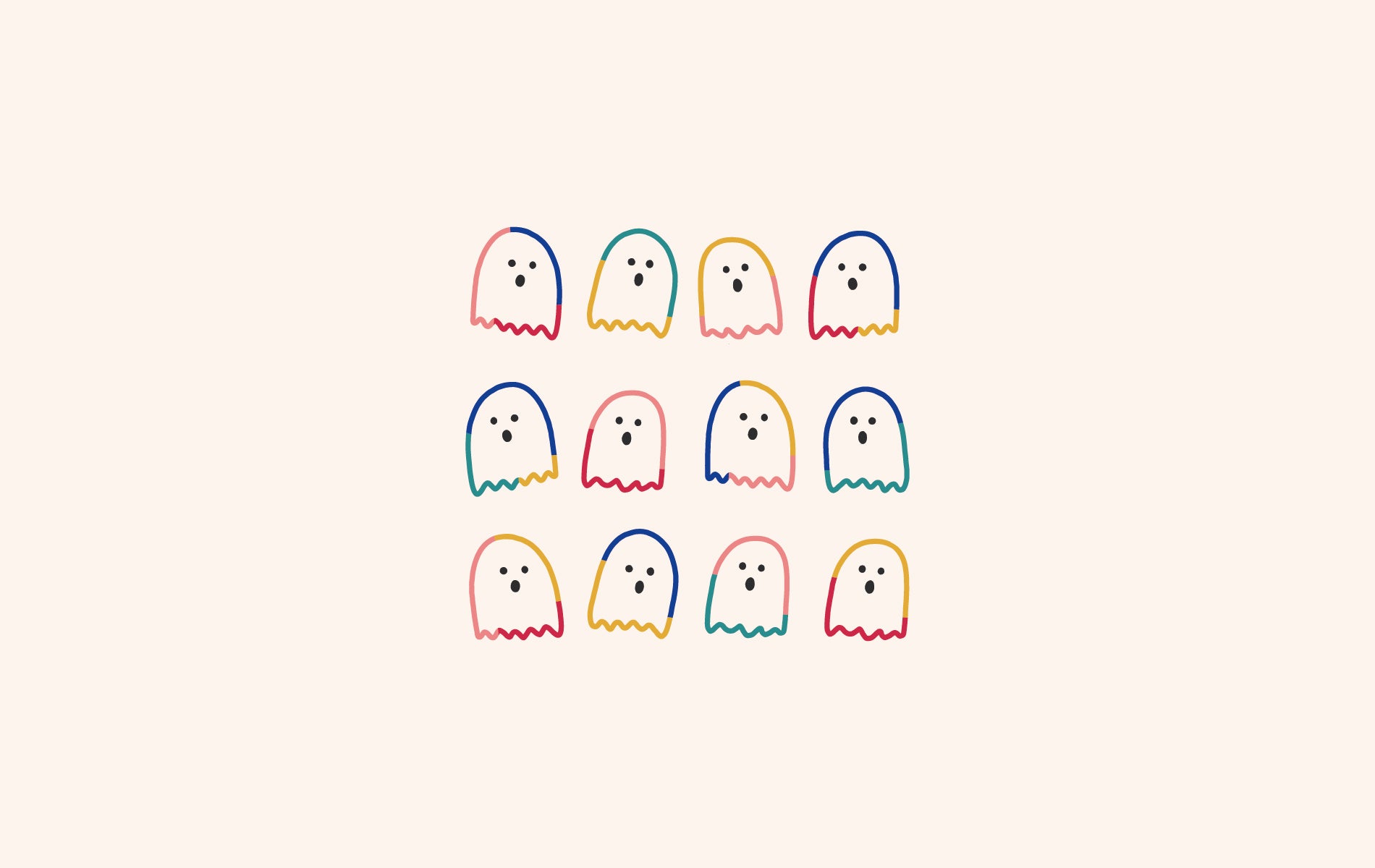 12 pastel colored ghosts on a white background - Ghost