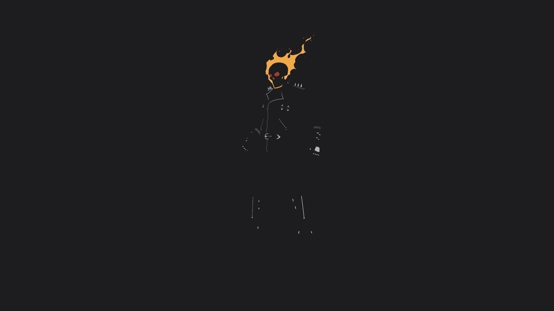 Ghost rider, black background, minimalistic, fire, silhouette, comics, art, illustration - Ghost