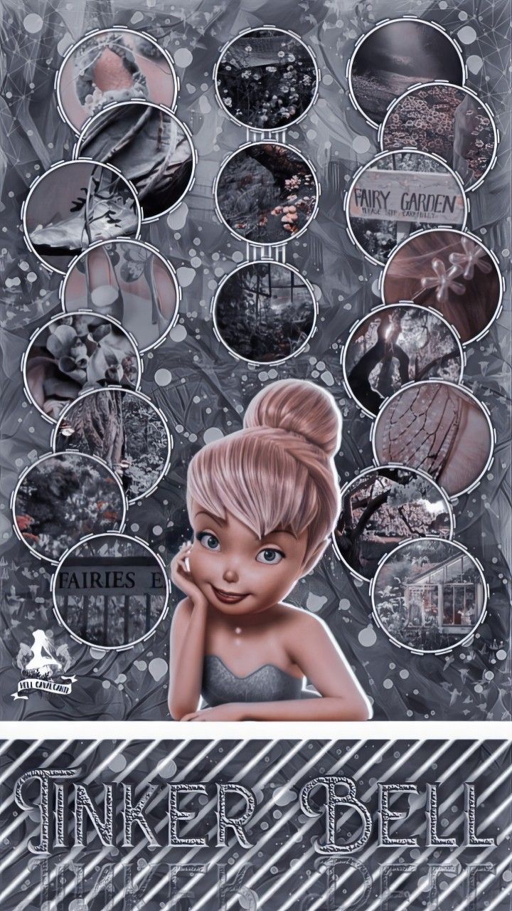 A poster with many different pictures of the character - Tinkerbell