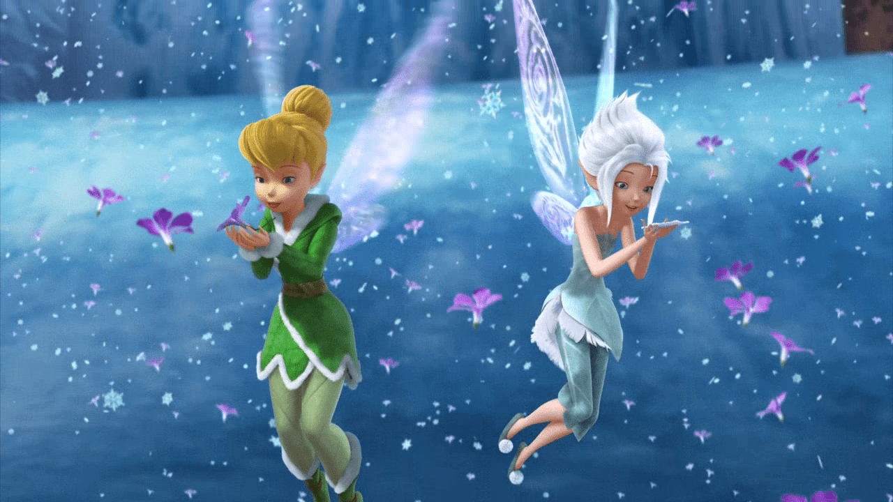 Tinker Bell and Silvermist fly through the air in the movie Tinker Bell and the Legend of the NeverBeast. - Tinkerbell