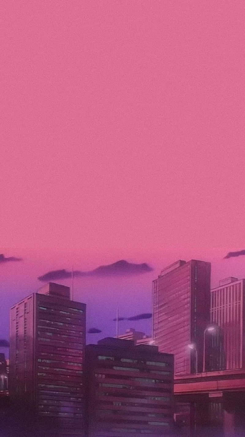 A city skyline with pink clouds and buildings - City