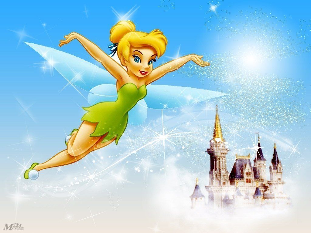 Tinker Bell flying in front of a castle - Tinkerbell