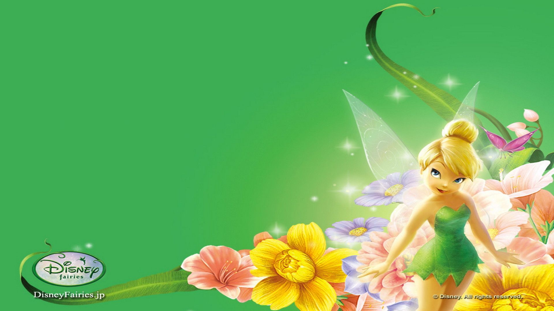 Tinker Bell wallpaper with a green background - Tinkerbell