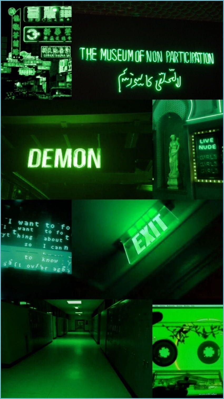 Aesthetic green background with the word demon - Neon green, lime green