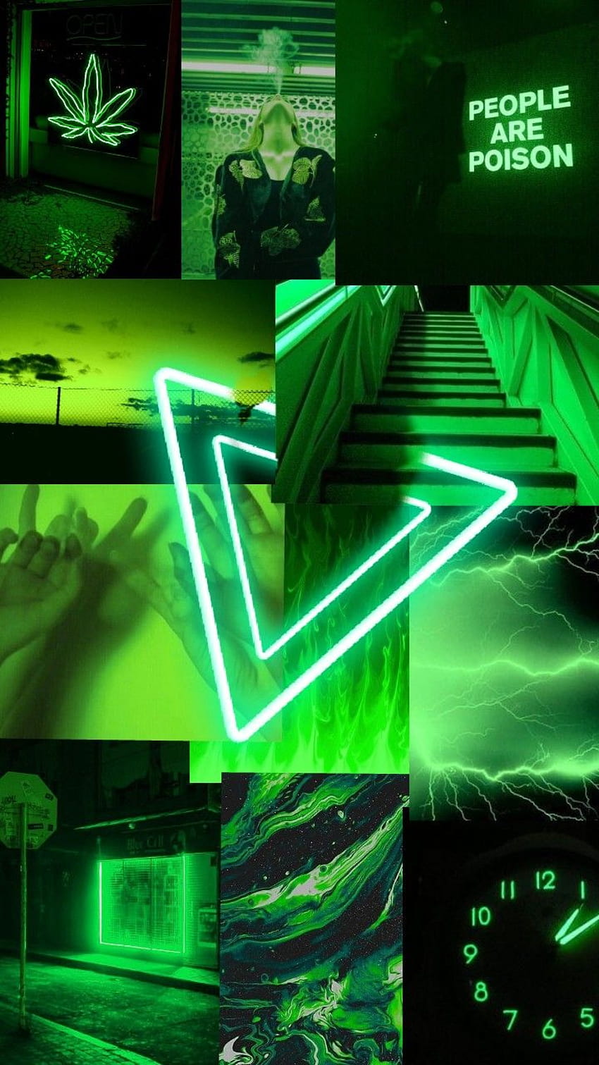 Aesthetic green wallpaper for phone with neon green triangle in the middle - Technology, neon green