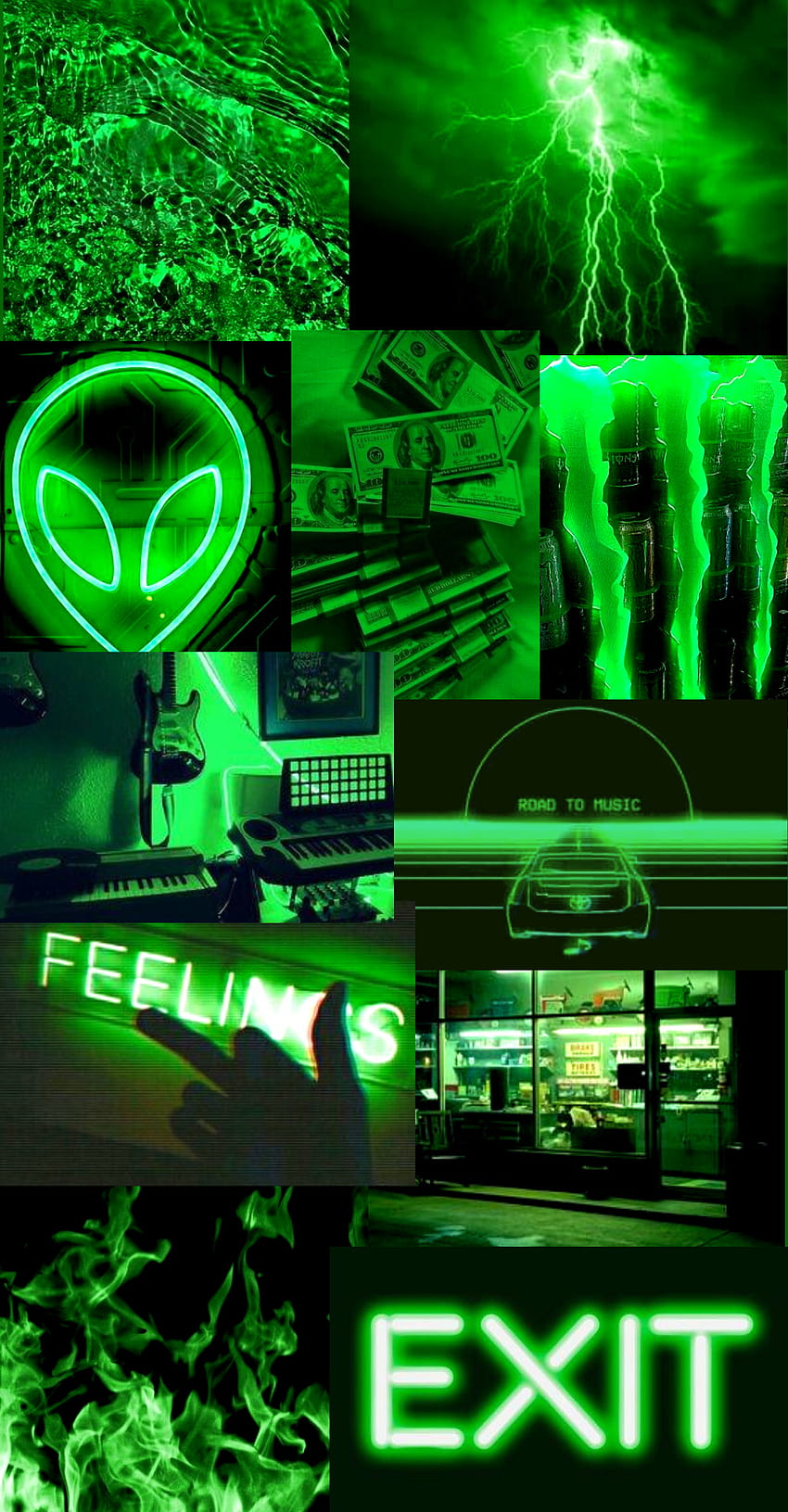 Aesthetic Green Collage by me! If you use it please give credit! - Neon green, lime green