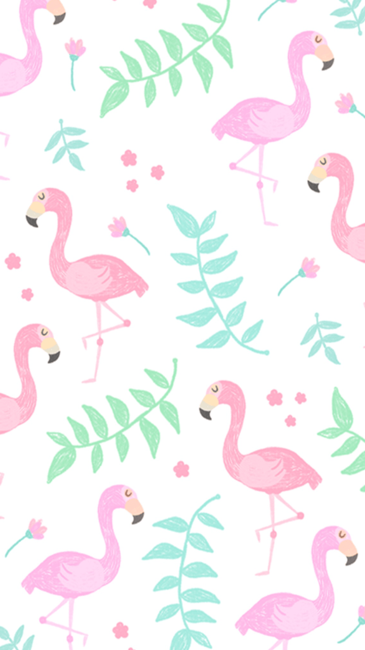 Flamingo pattern with pink and green leaves - Flamingo