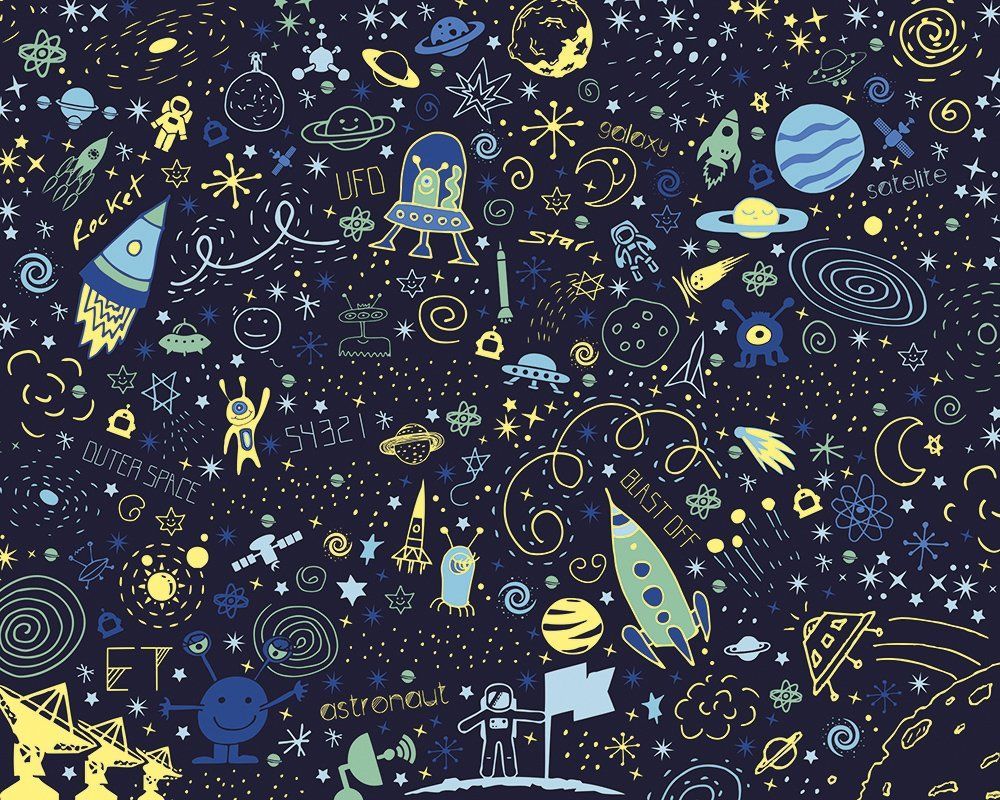 A seamless pattern with doodles of space and stars - Doodles