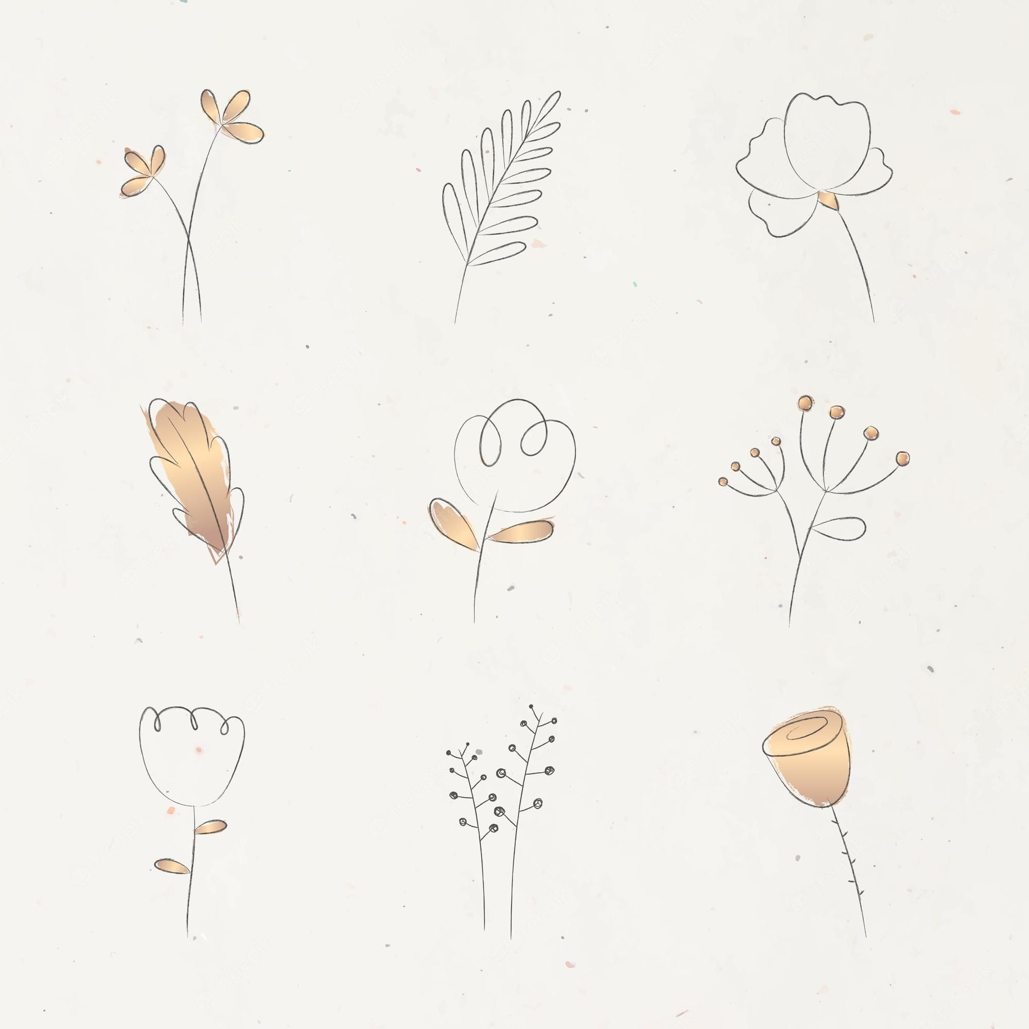 Free Vector. Aesthetic doodle flower set on beige background