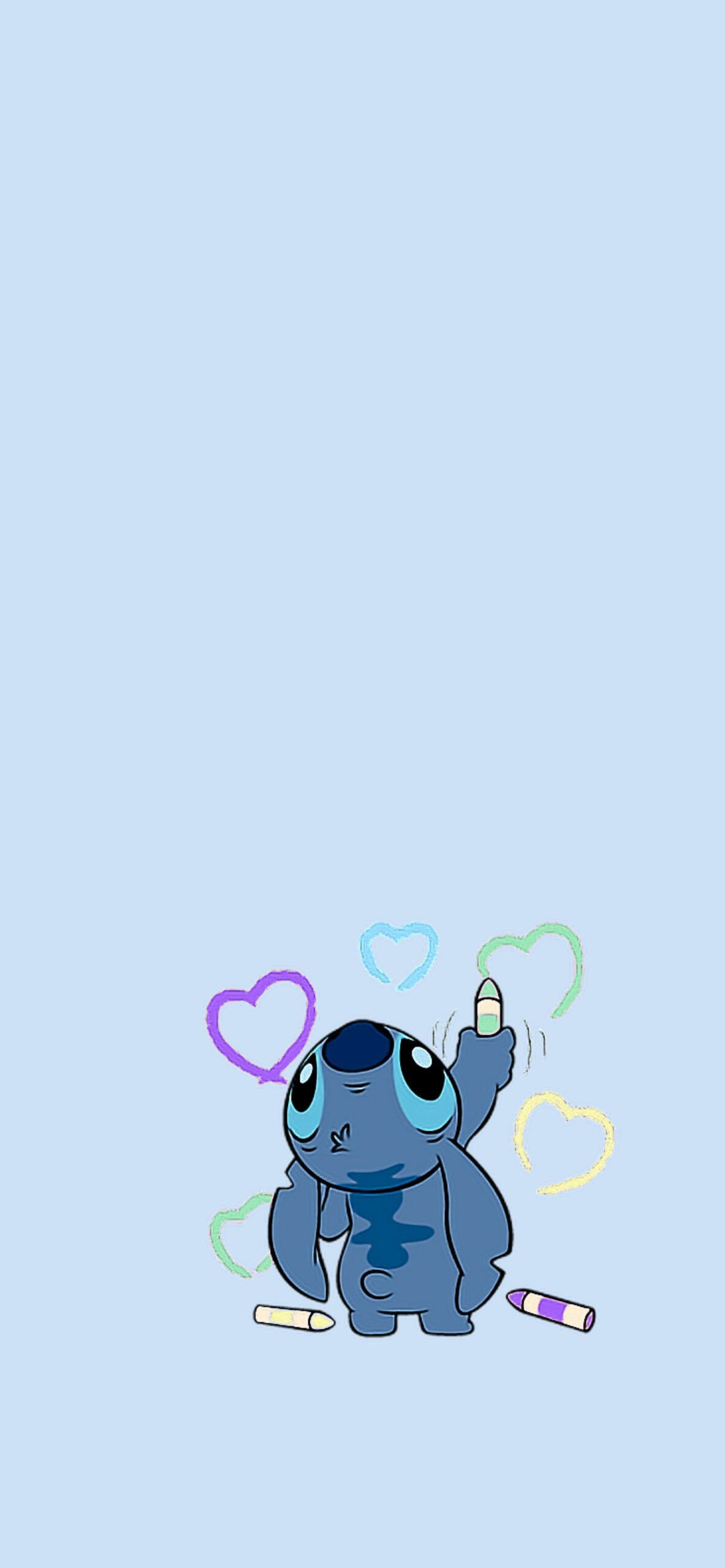 IPhone wallpaper of stitch drawing hearts on a blue background - Illustration, Stitch