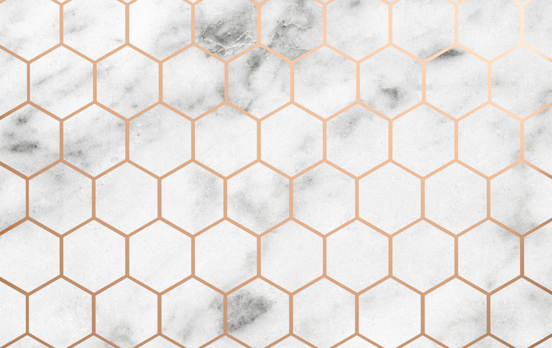 A white marble background with a gold honeycomb pattern - Marble