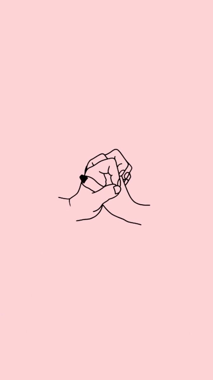 Pink background, black and white drawing of two hands, pinky promise, best friends forever - Doodles