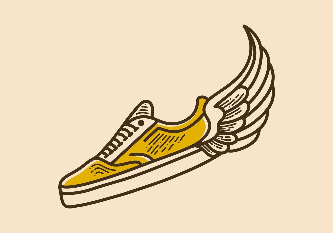 A yellow sneaker with wings drawn in the style of hand drawing - Shoes