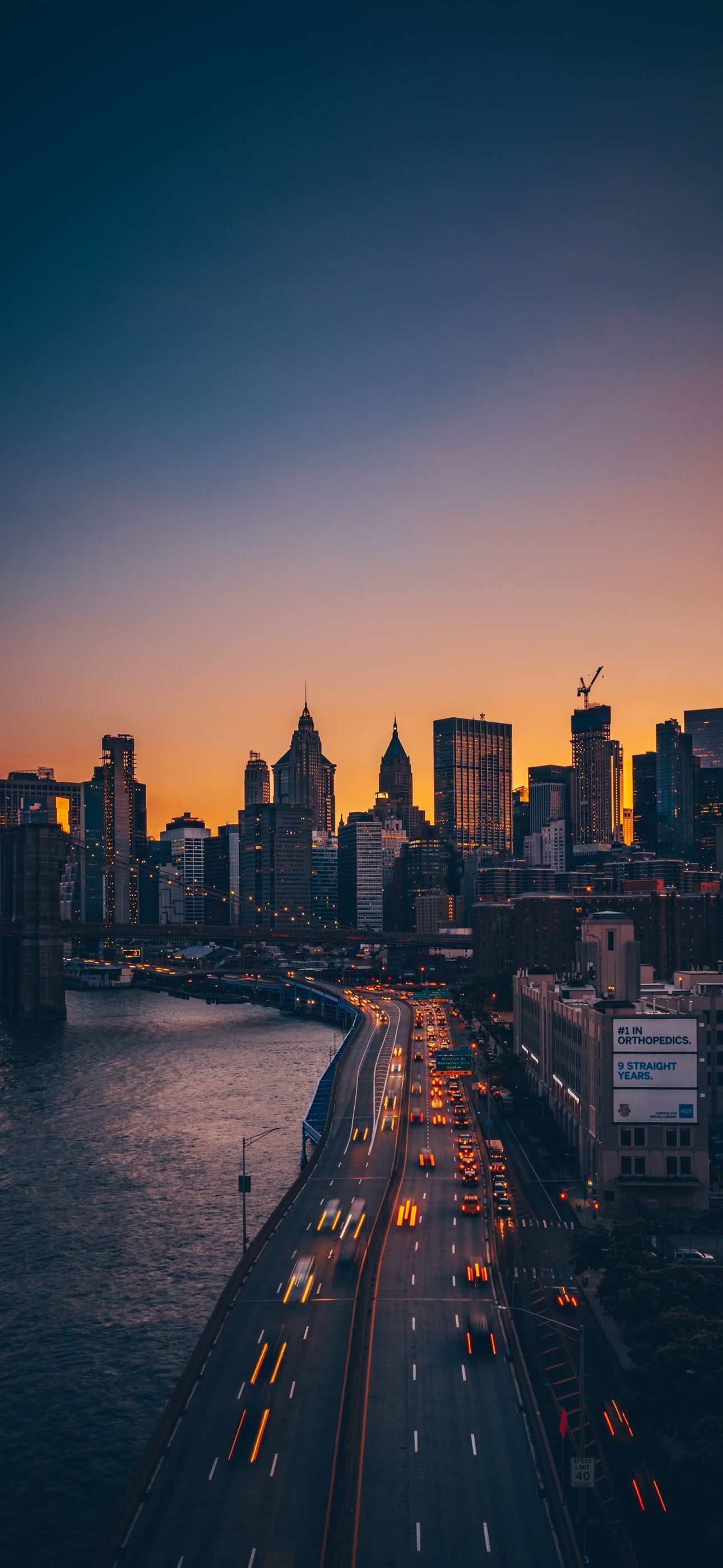 A city skyline at sunset with traffic - New York