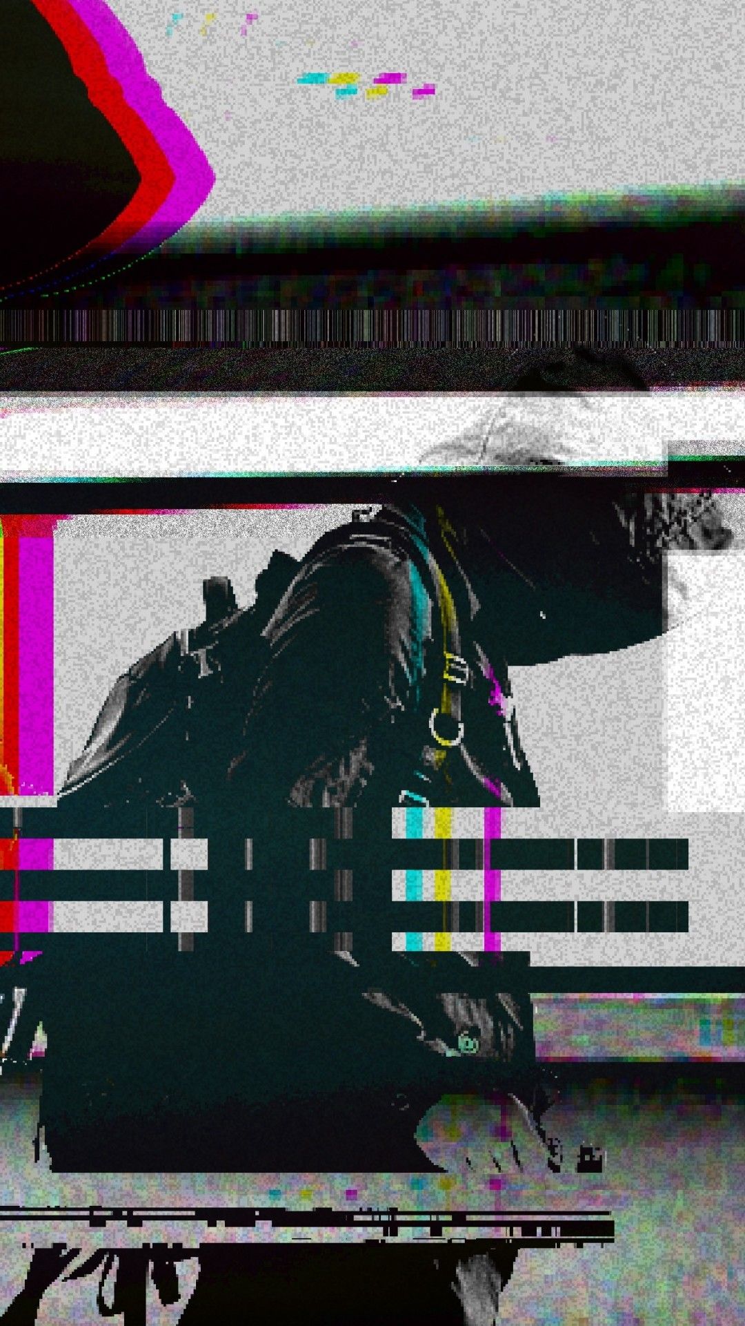 Glitch art of a person with a backpack - Vaporwave, glitch