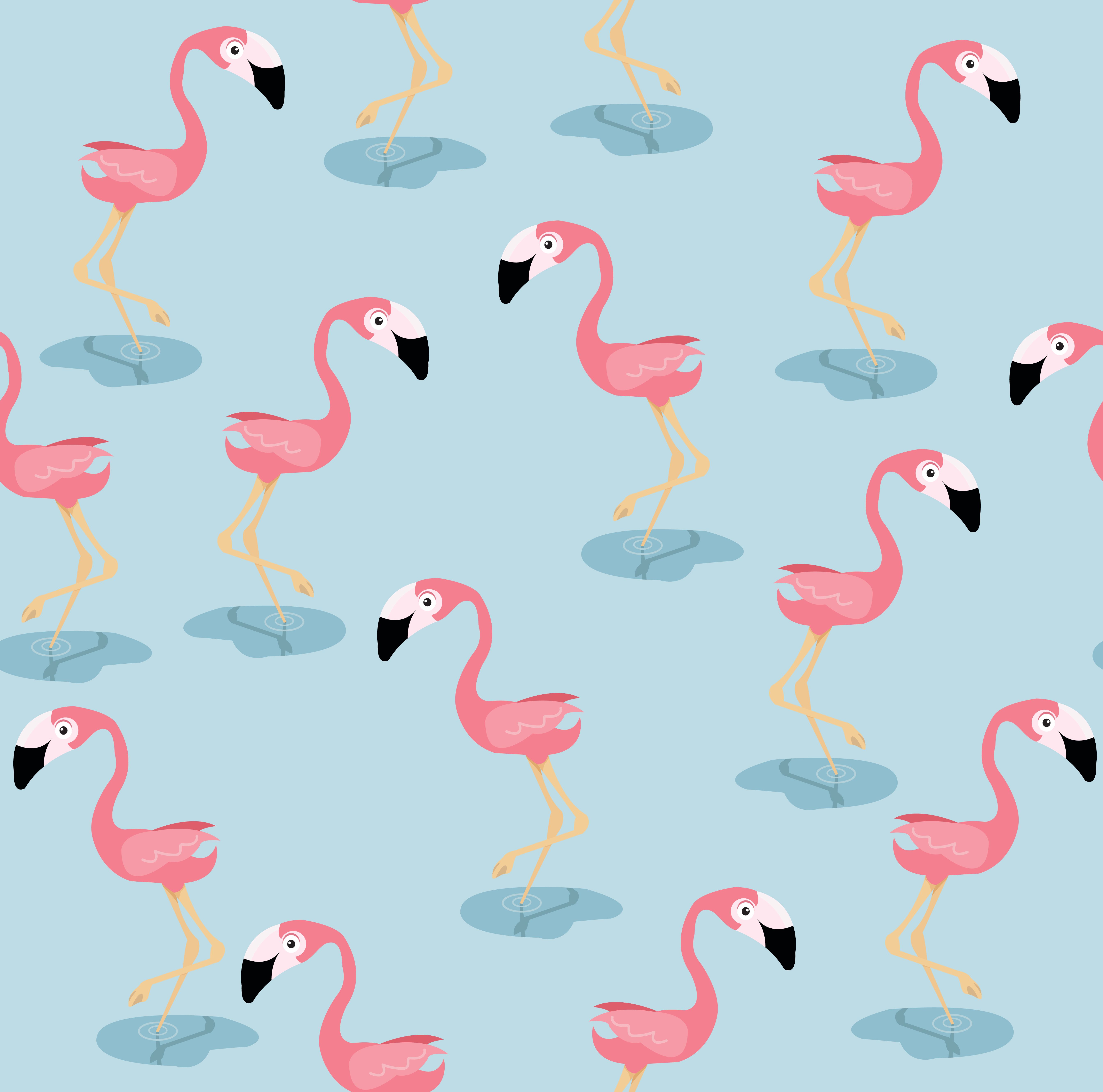 A pattern of pink flamingos on blue background - Flamingo