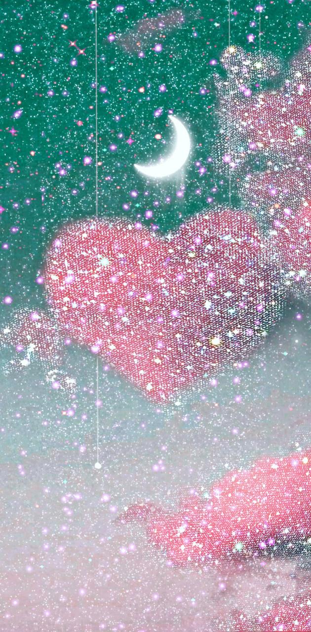 A heart shaped cloud with pink and green glitter - Glitter