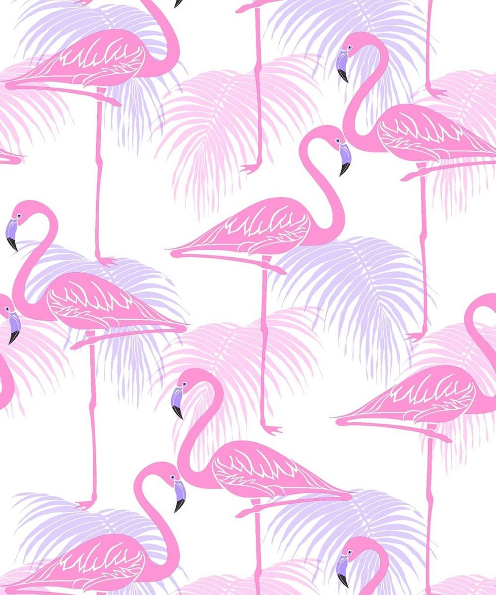 A pattern of pink flamingos and palm leaves - Flamingo