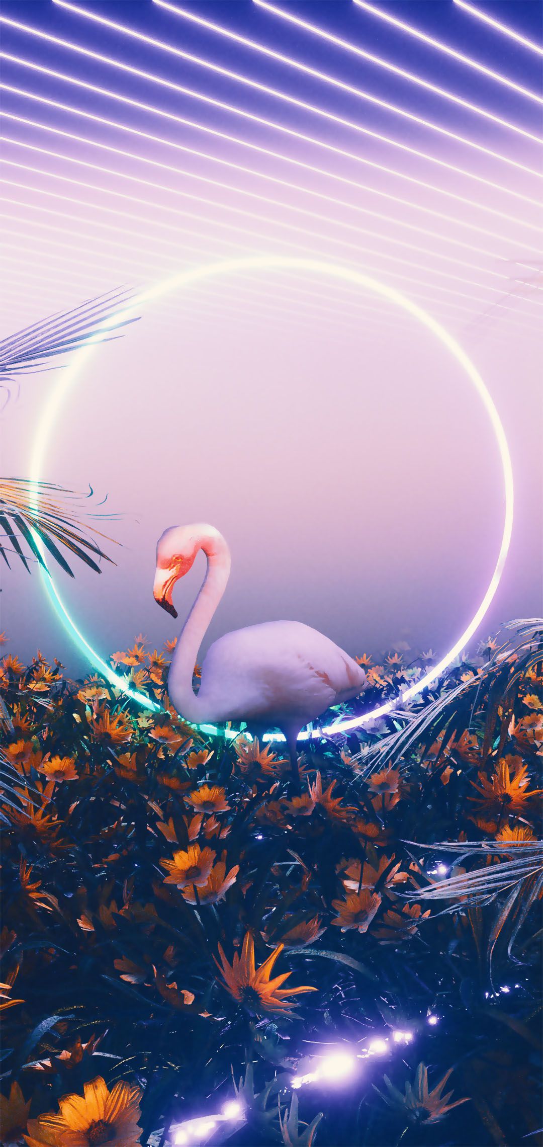 A flamingo is standing in the middle of some flowers - Flamingo, 3D