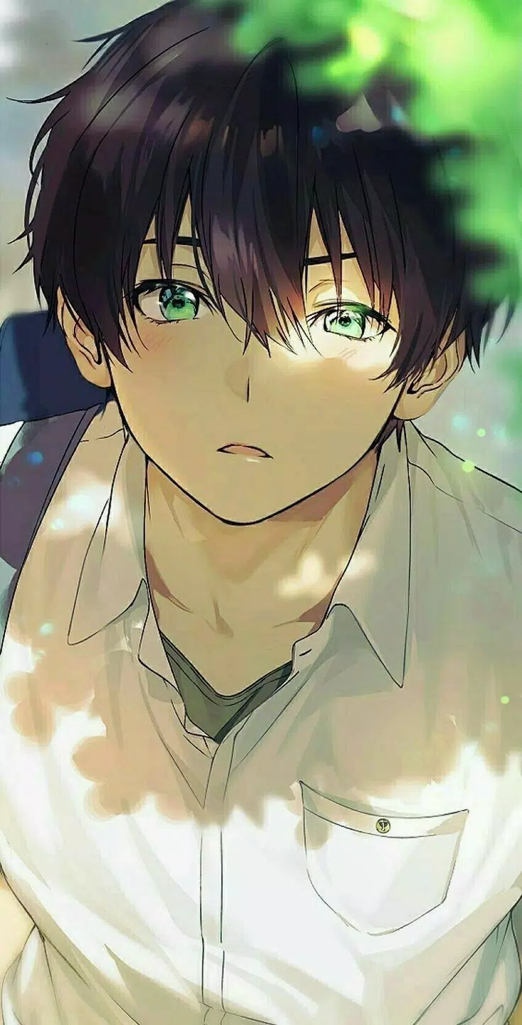 Anime boy with green eyes and black hair - Anime