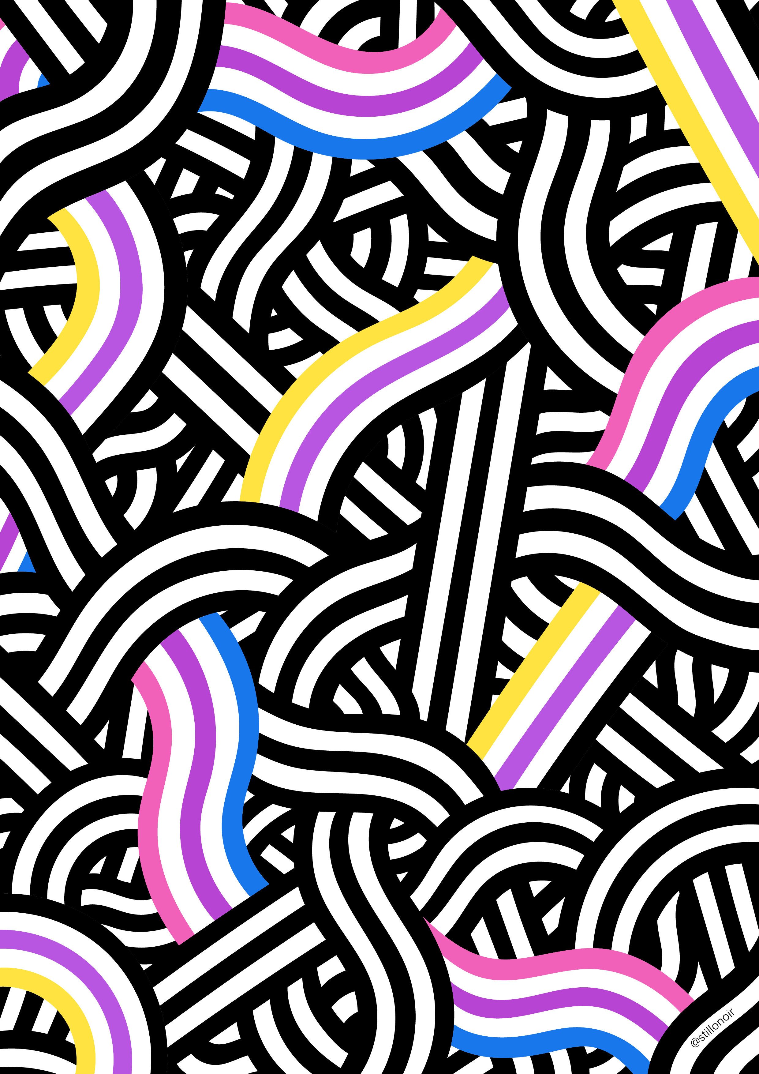 A black and white pattern with colorful lines - Non binary, bisexual