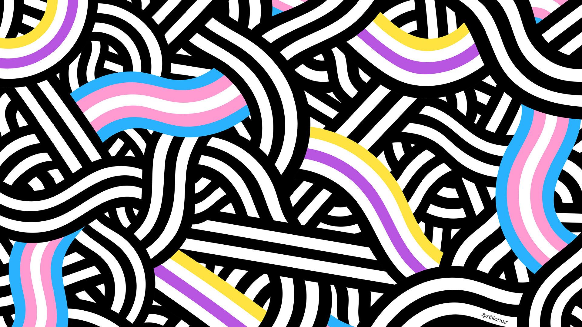 Black and white lines with pastel rainbow stripes. - Pride, non binary