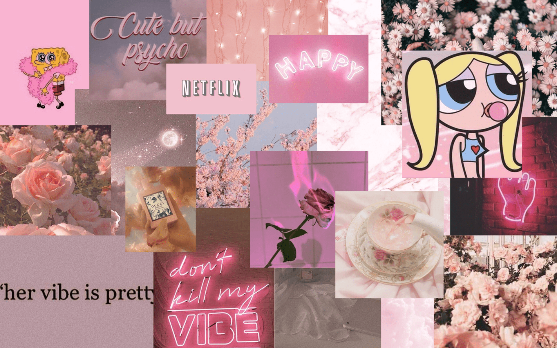 Aesthetic collage background with pink aesthetic images - Netflix, Gucci, pink