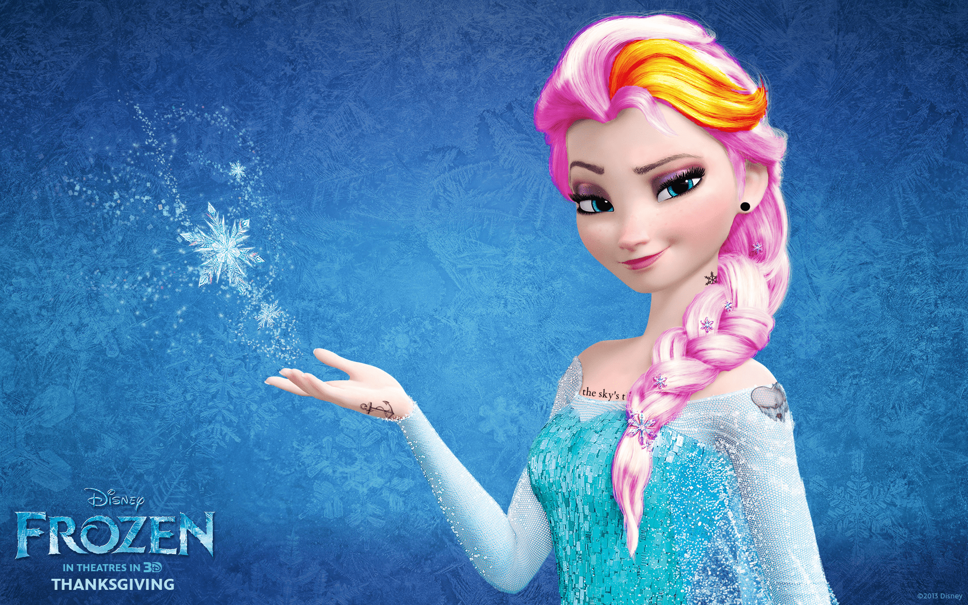 A frozen character is holding her hand up - Elsa