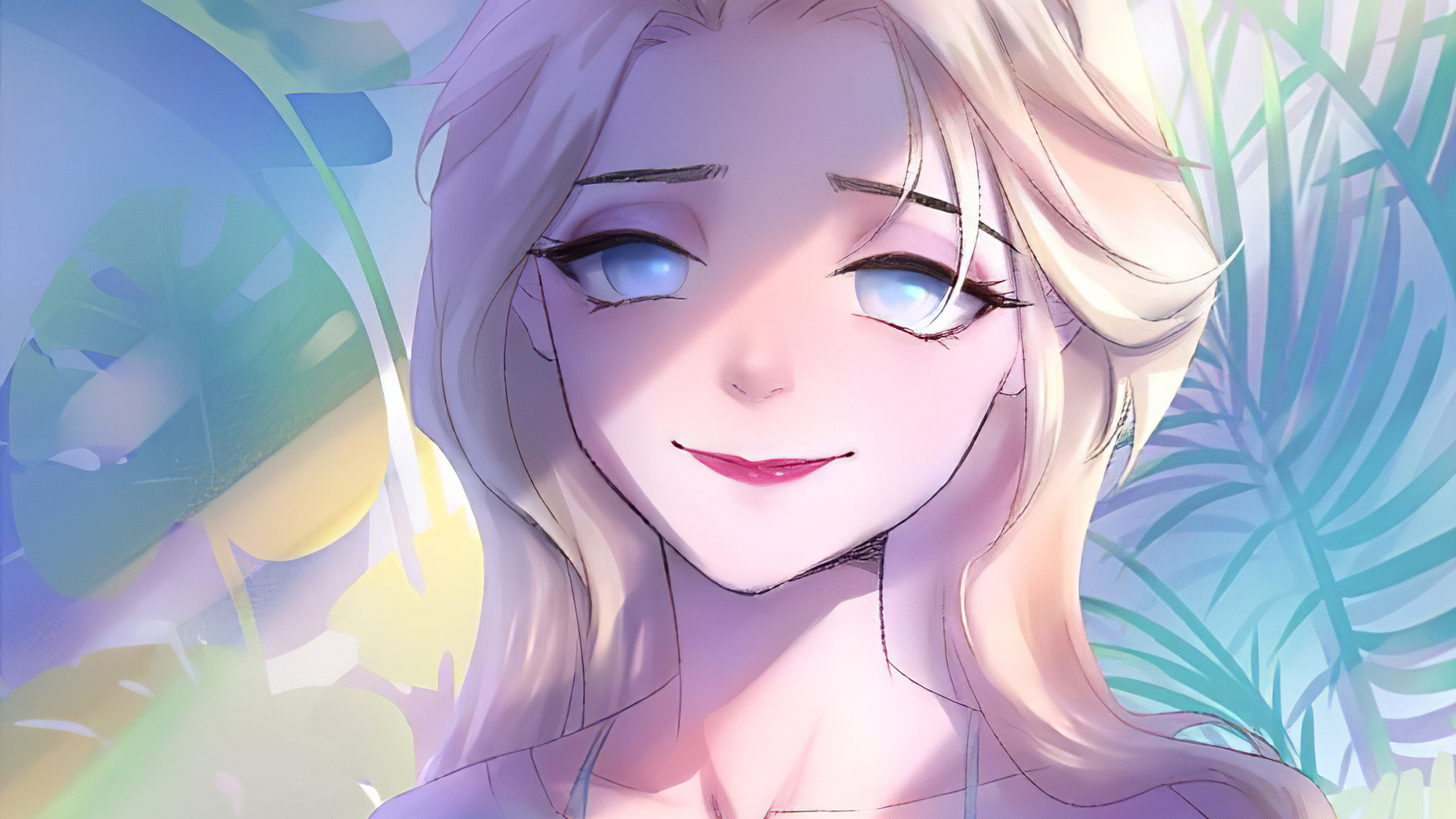 Illustration of a beautiful woman with blonde hair and blue eyes - Elsa