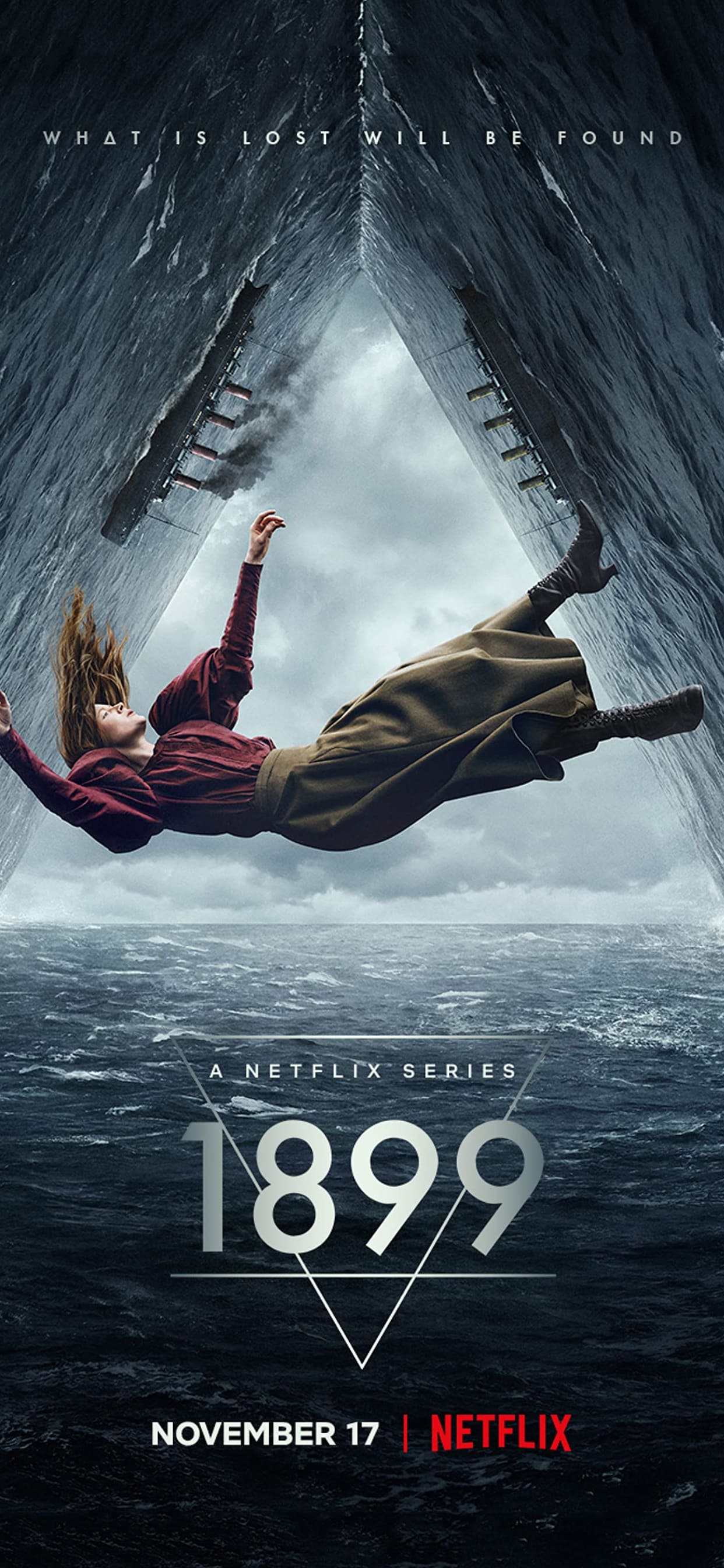 A woman falling from the sky into the sea, with the Netflix logo and the release date of November 17th. - Netflix