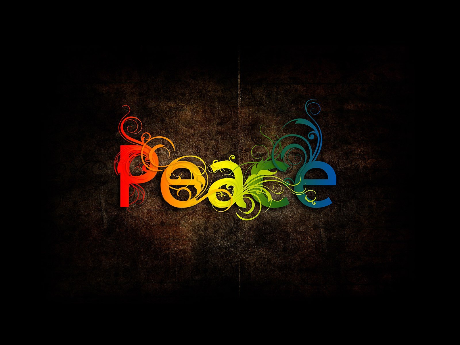 A colorful rainbow peace sign on a black background - Peace
