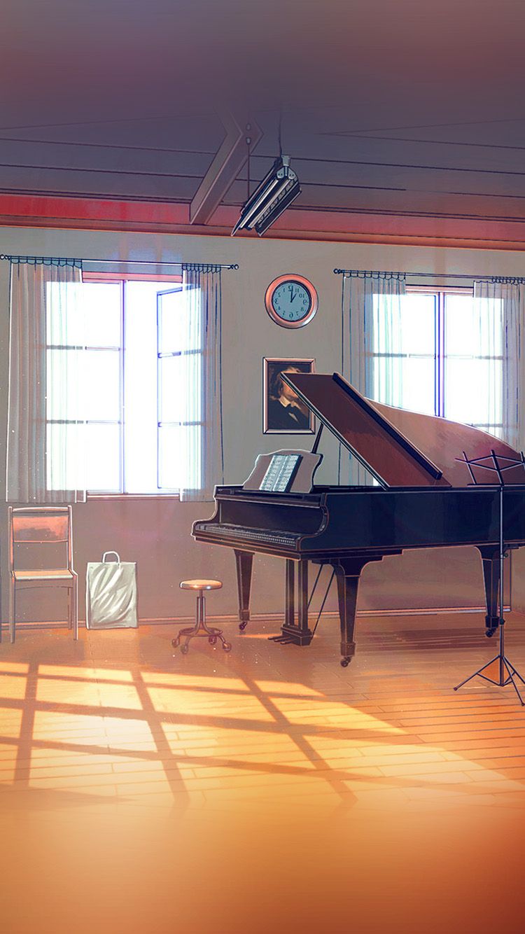 iPhone X wallpaper. arseniy chebynkin music room piano illustration art blue
