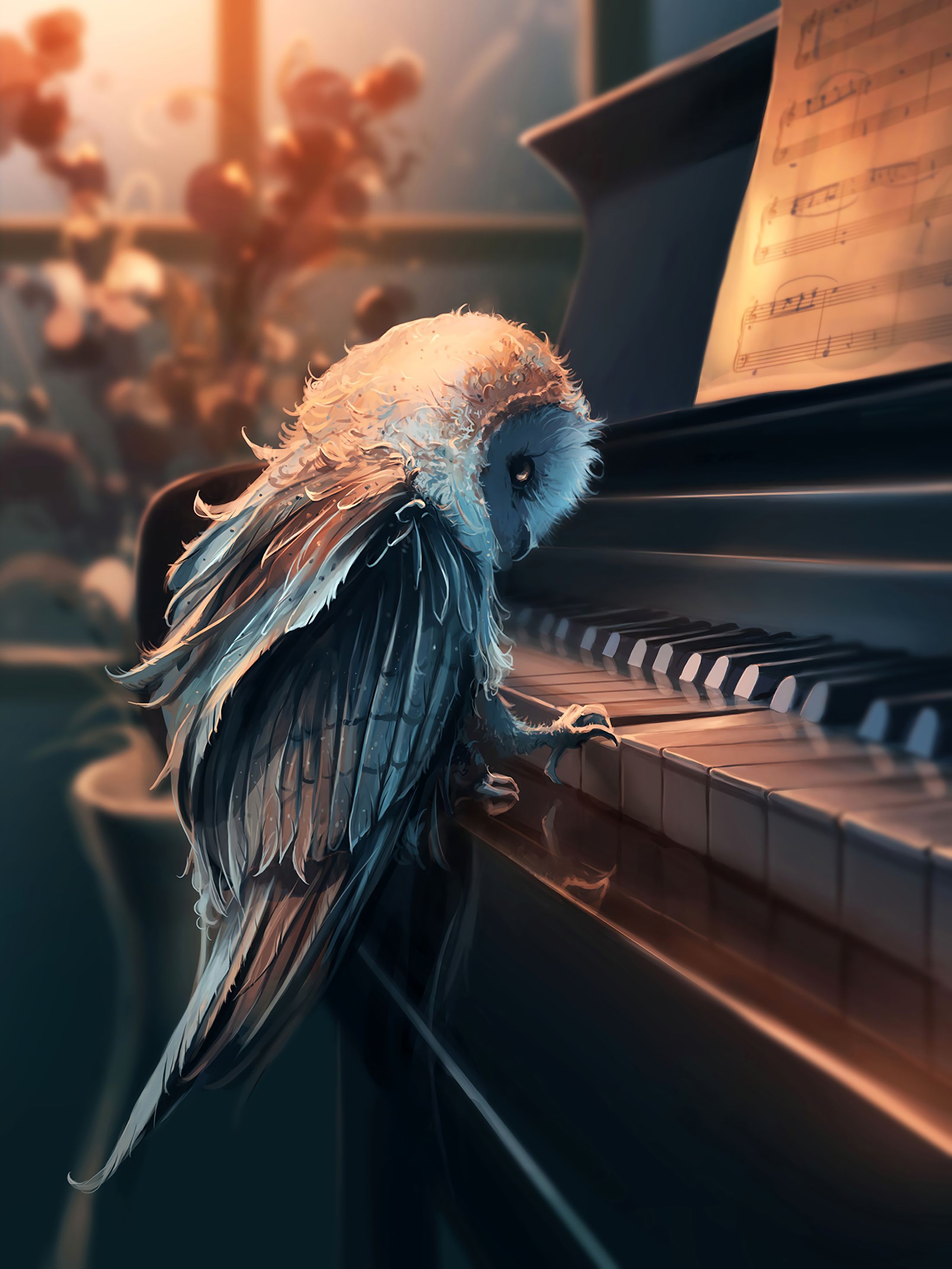 A bird sitting on top of an old piano - Piano