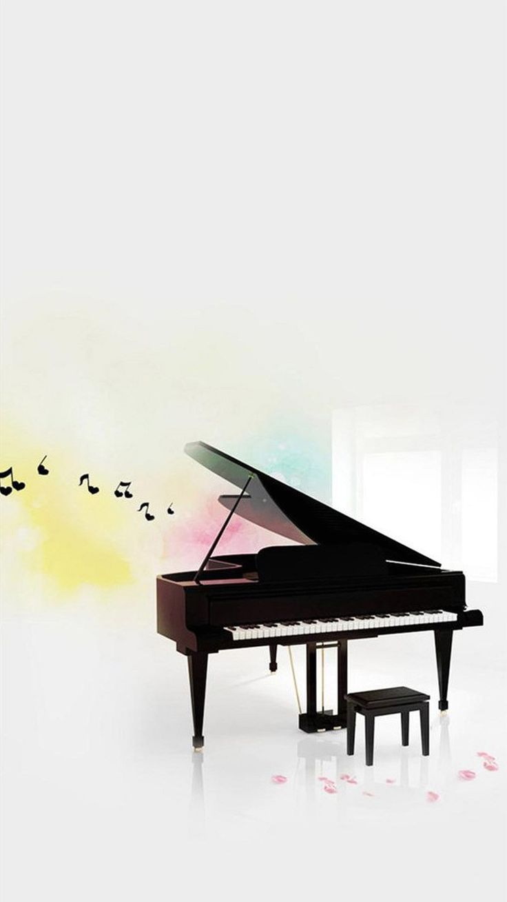 A black piano with birds flying around it - Piano